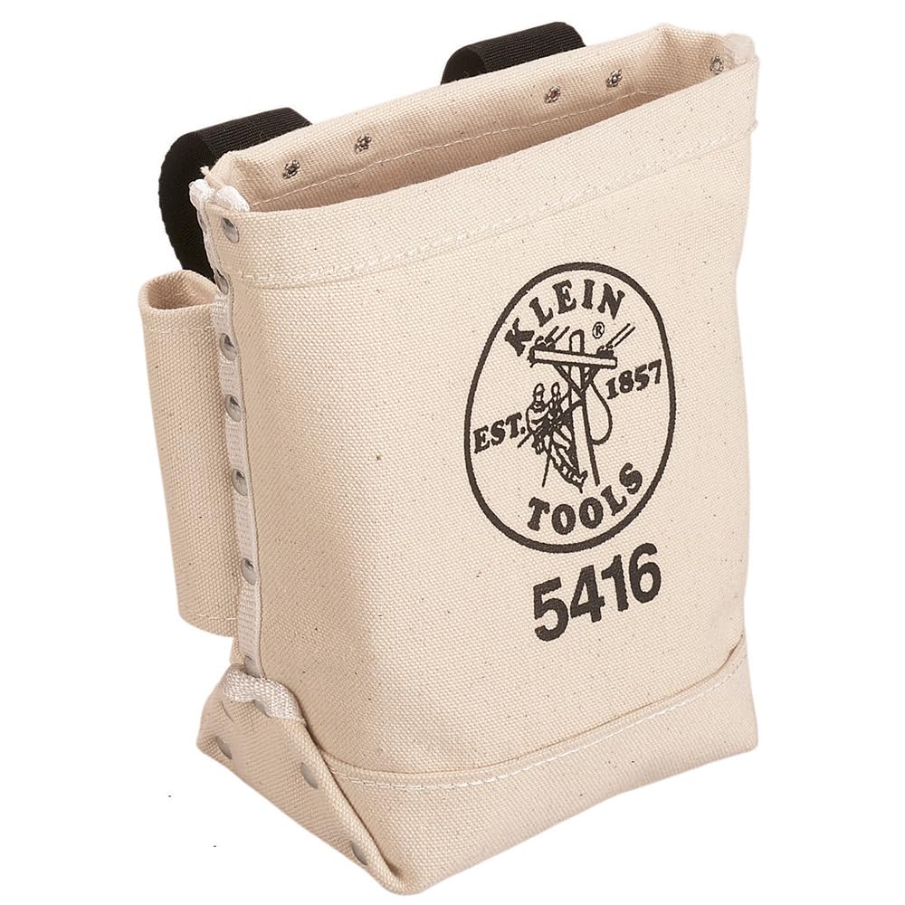 Klein Tools 5416 bolt bag with bull-pin loops for quick side access.