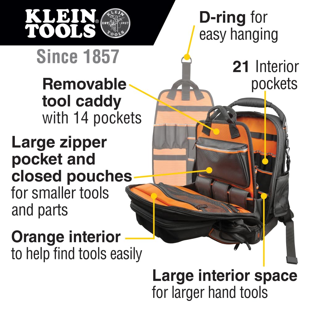 Klein Tools 55485 Tool Master Backpack side pocket view highlighting quick-access organization