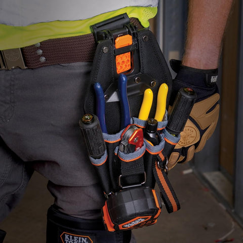 Klein Tools MODbox pouch pivoting clip keeps contents upright.