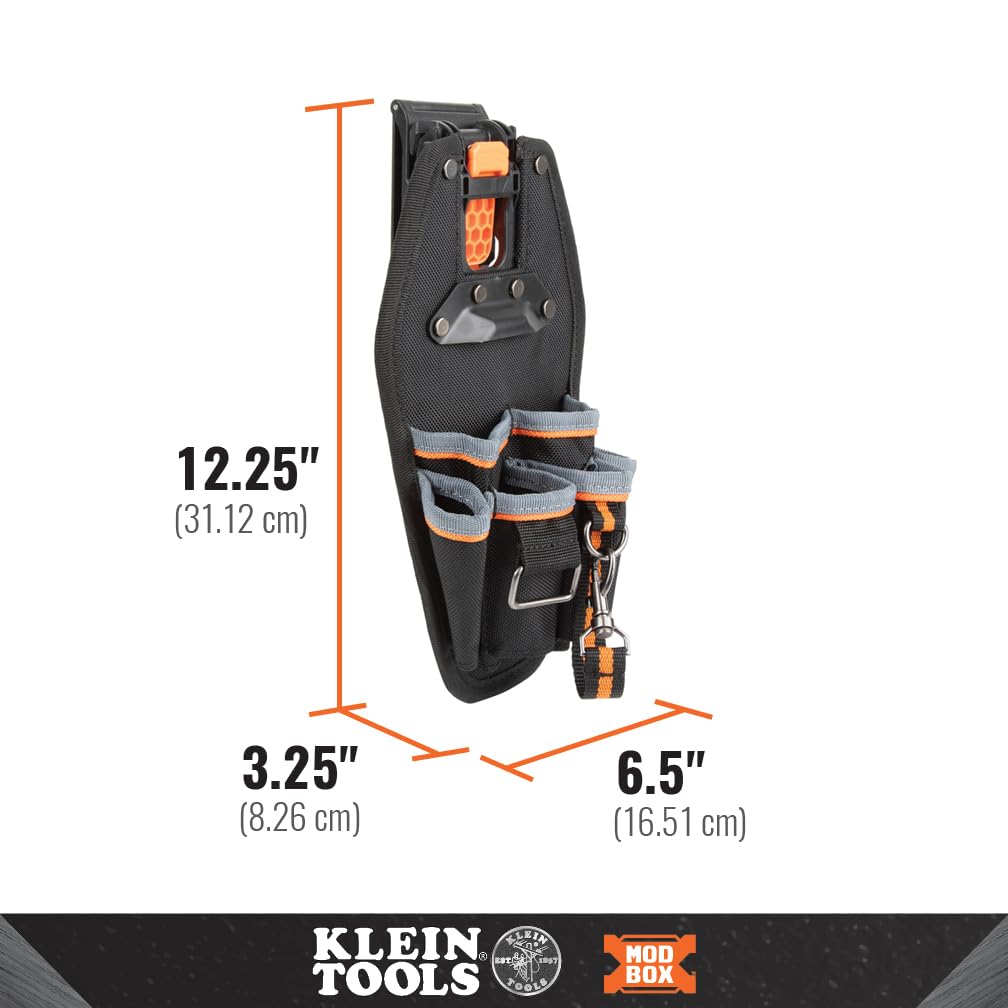 Klein Tools MODbox rail compatibility enables modular storage and easy repositioning.