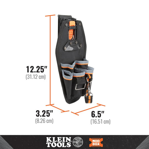 Klein Tools MODbox rail compatibility enables modular storage and easy repositioning.