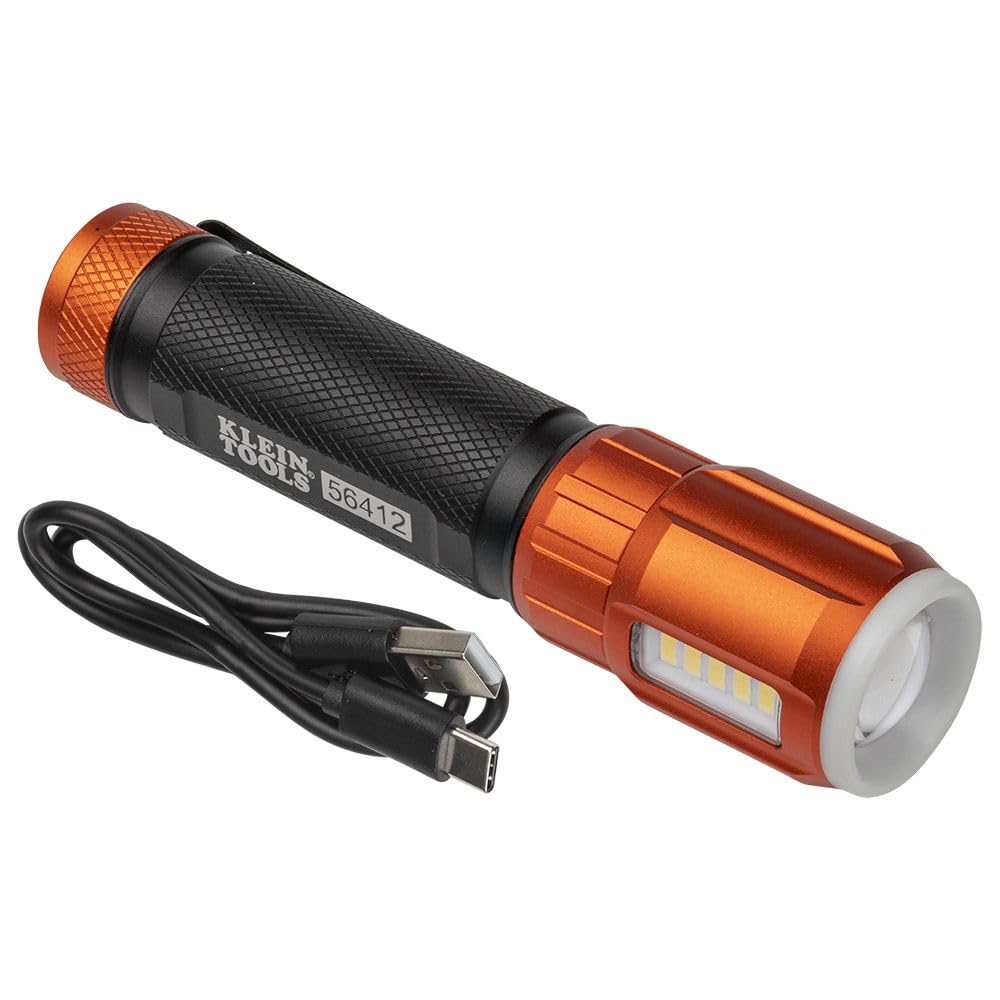 Klein Tools 56412 flashlight with magnet end cap for hands-free work.