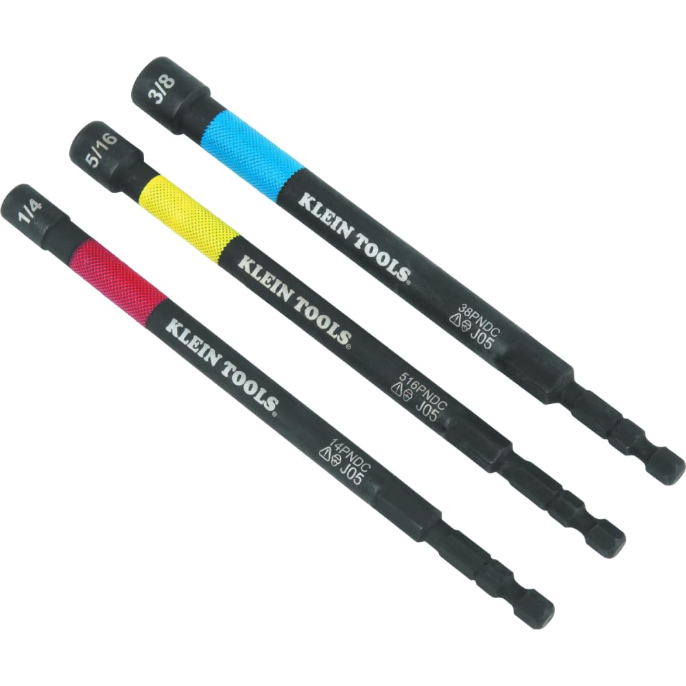 Klein Tools 65411PK3 magnetic color-coded nut setter 1/4 inch for secure one-handed driving.