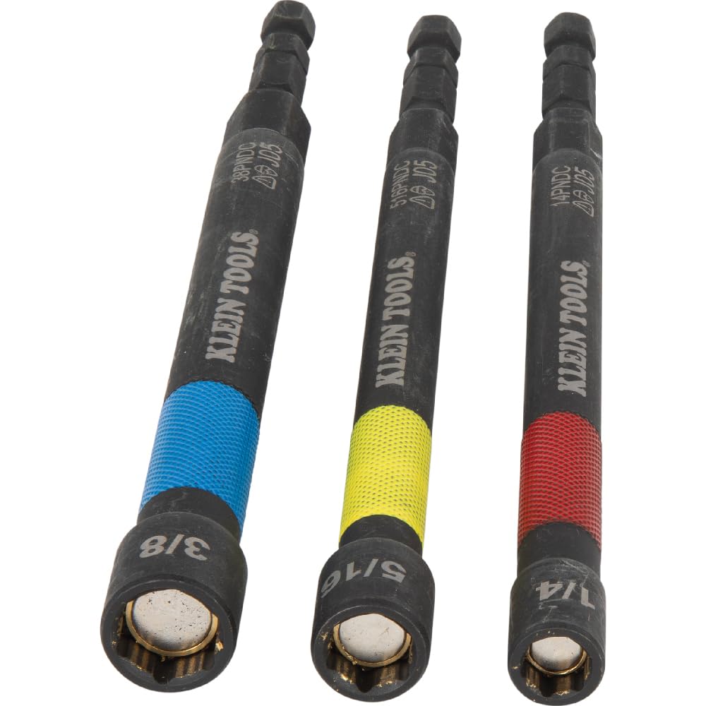 Klein Tools 65411PK3 magnetic color-coded nut setter 3/8 inch supports tough fastening tasks.