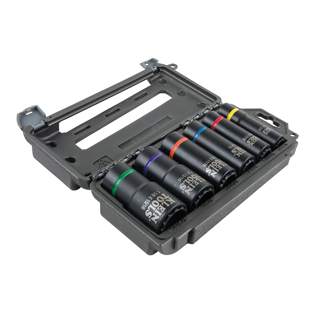 Klein Tools 66010 two-in-one SAE sockets in case for quick size changes on site