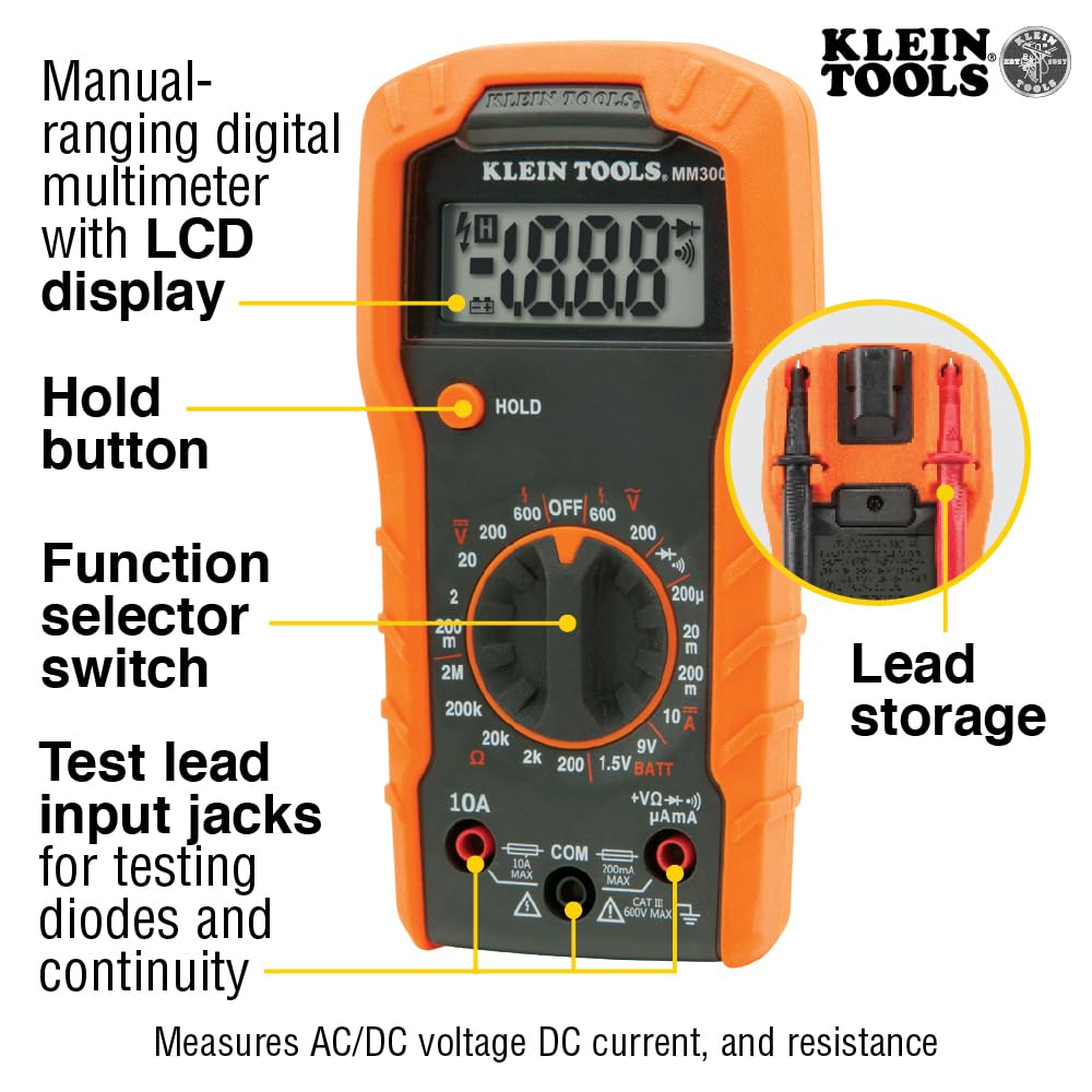 Klein Tools 69149P RT105 receptacle tester showing wiring status.
