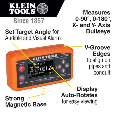 Klein Tools 935DAGL auto-rotating display for easy vertical or horizontal readings