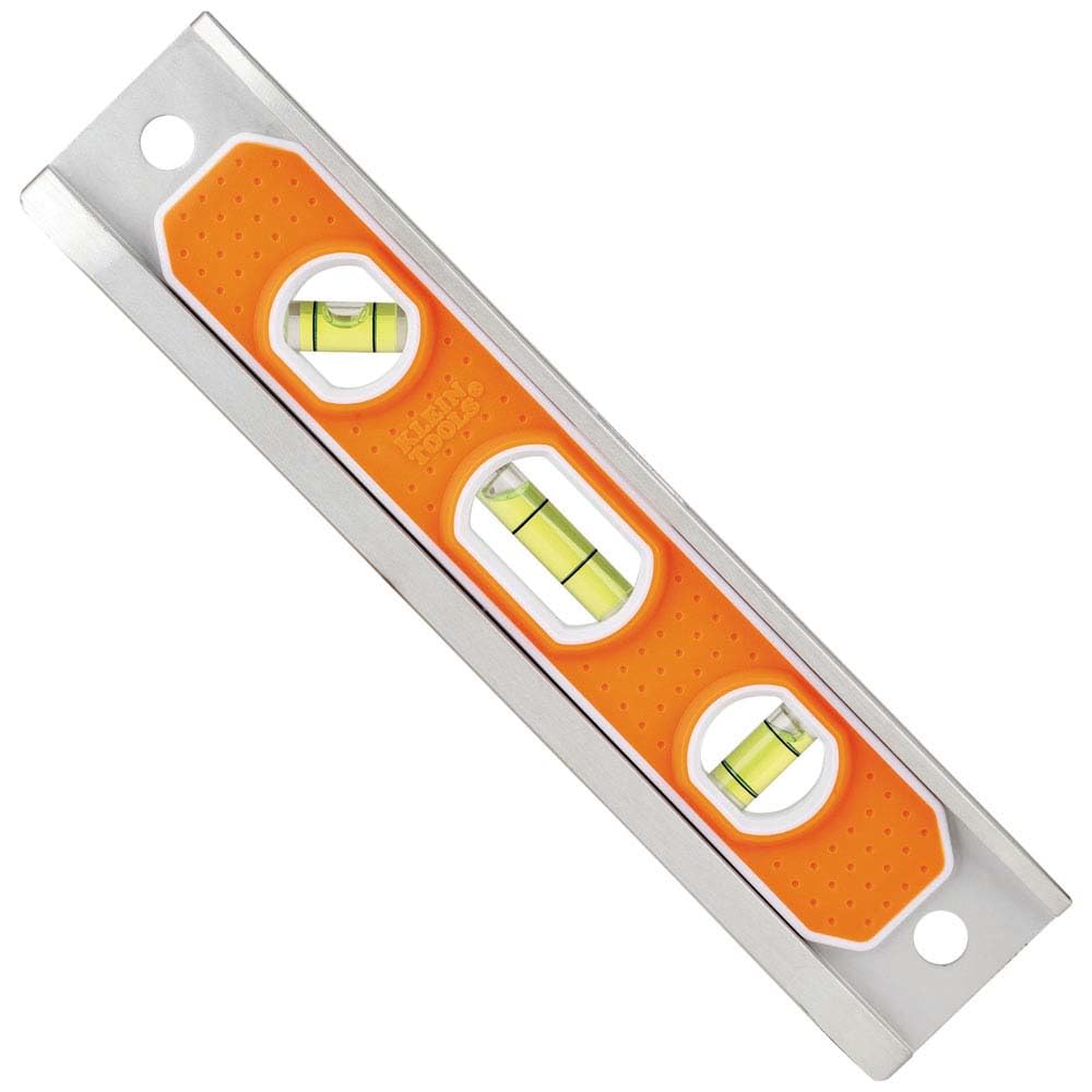 Klein Tools 935R level front view with bright orange body for easy site visibility.