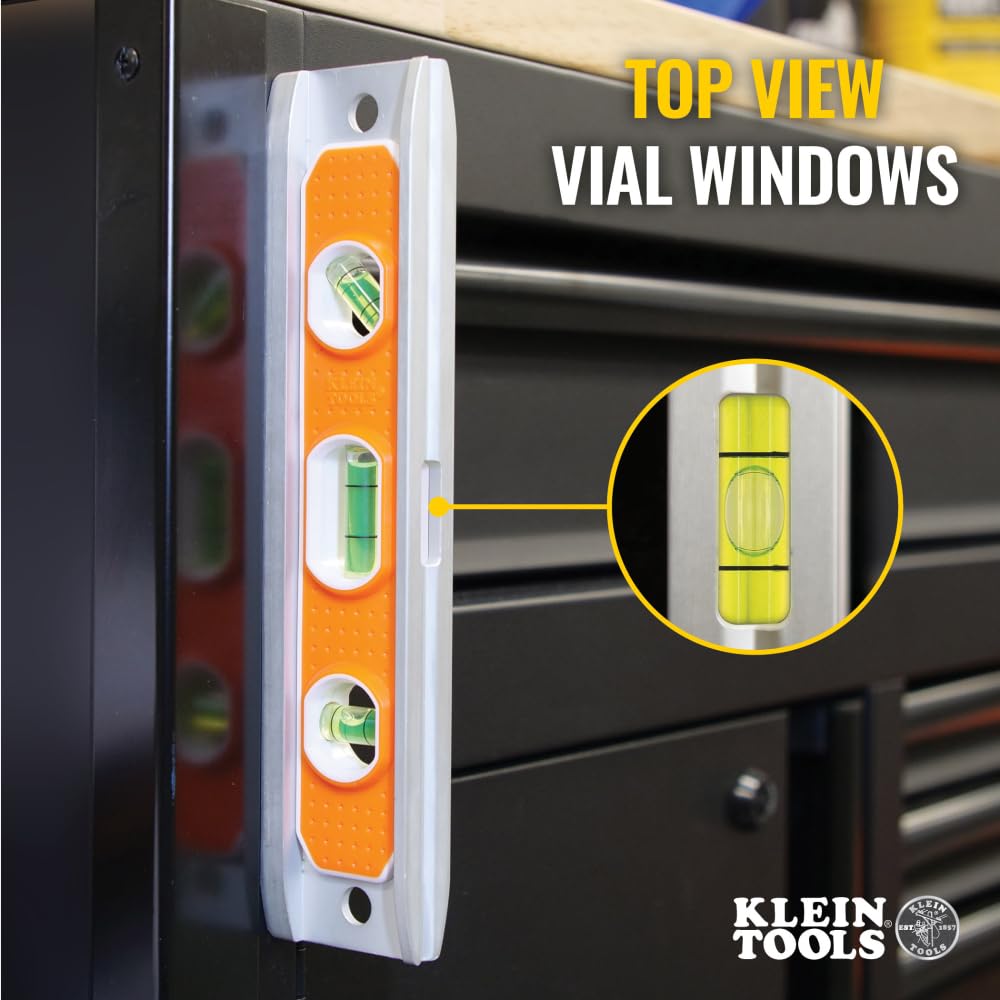 Klein Tools 935R level magnetic base securely attaches to metal surfaces.