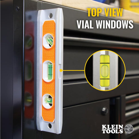 Klein Tools 935R level magnetic base securely attaches to metal surfaces.