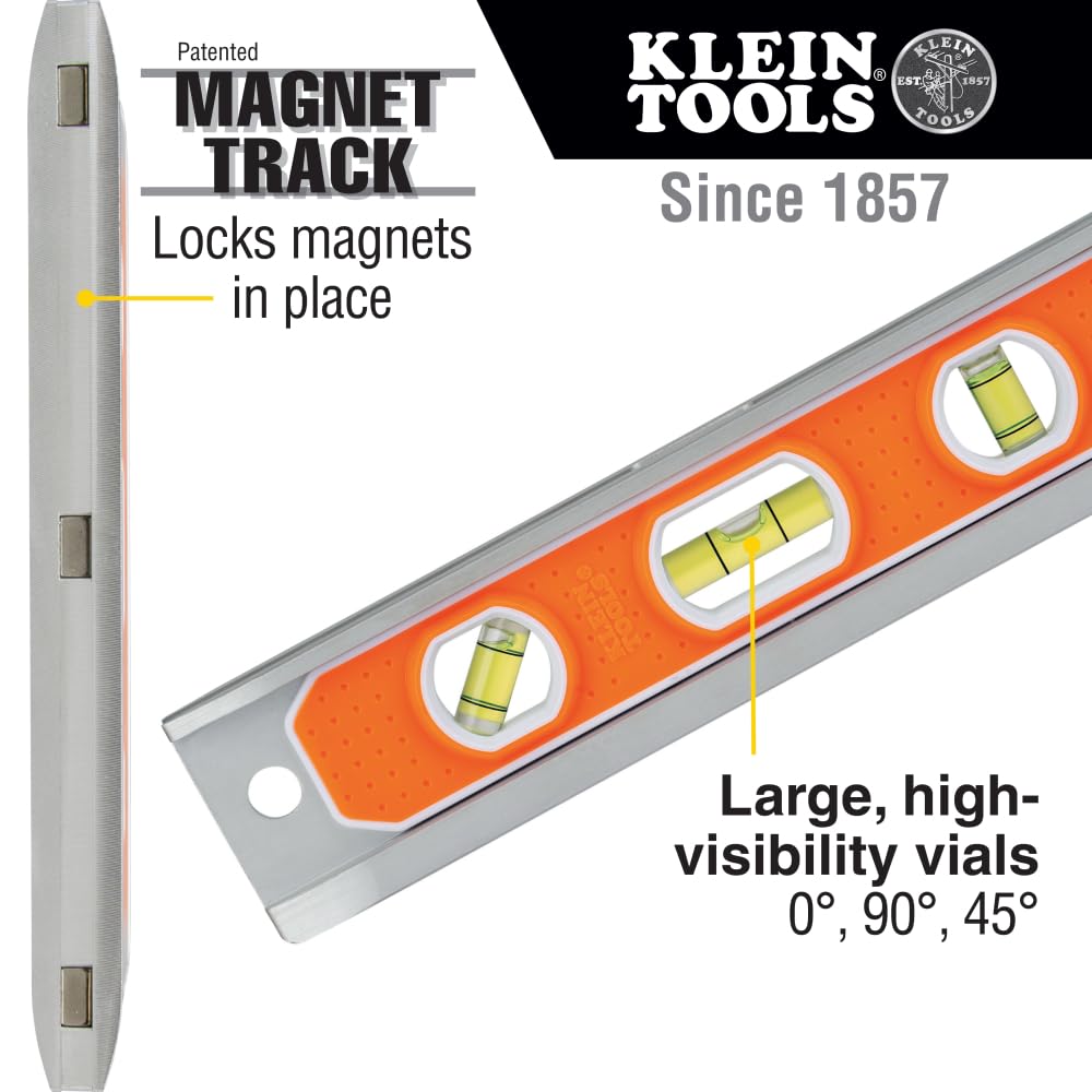 Klein Tools 935R level side view shows rugged aluminum construction for heavy-duty work.