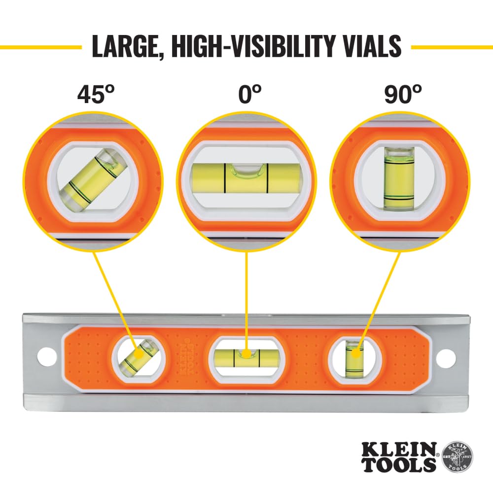 Klein Tools 935R level top view window allows reading from multiple angles.