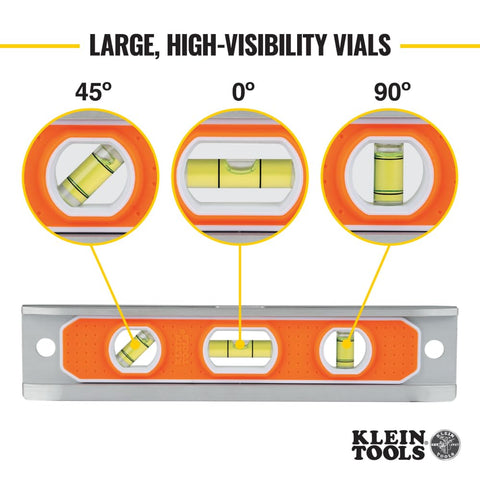 Klein Tools 935R level top view window allows reading from multiple angles.