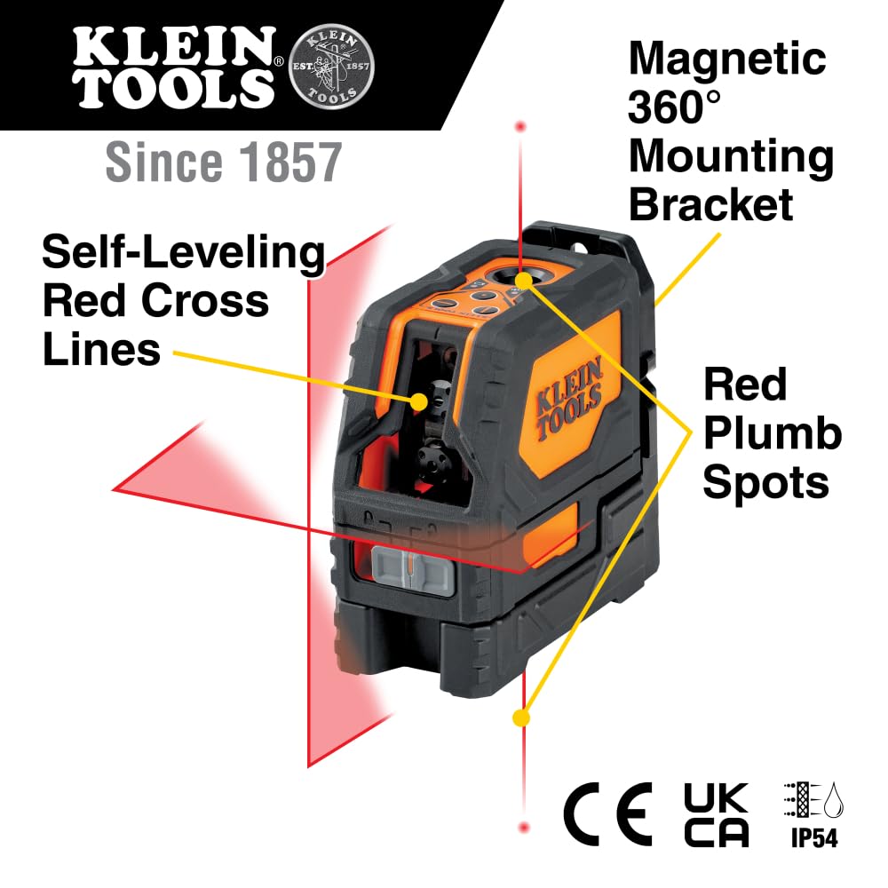 Klein Tools 93LCLS projects bright red cross lines for precise hanging and alignment