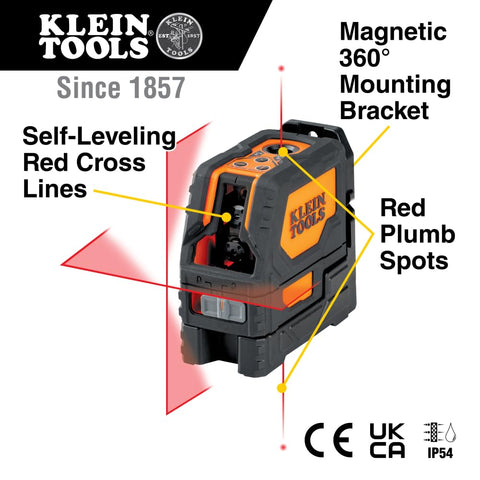 Klein Tools 93LCLS projects bright red cross lines for precise hanging and alignment