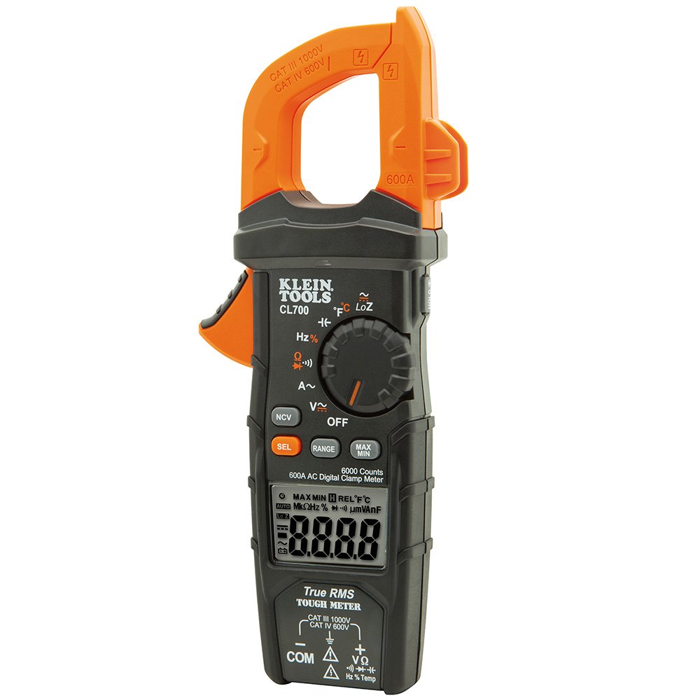 Klein Tools CL700 digital clamp meter display for quick readings