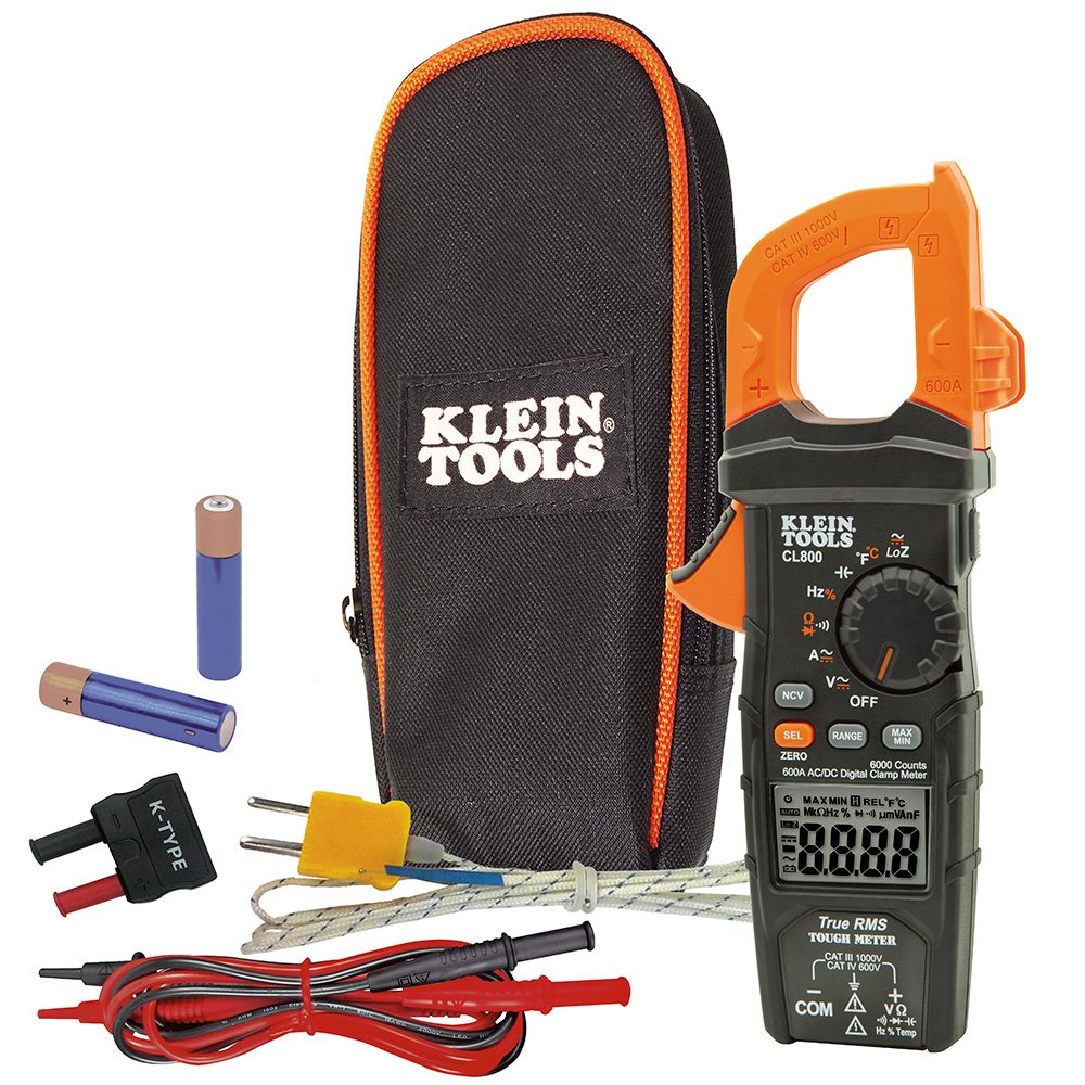 Klein Tools CL800 digital clamp meter display for clear readings