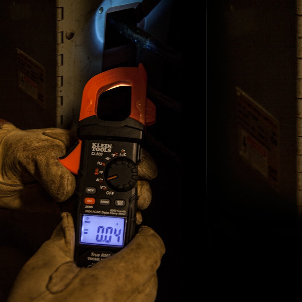 Klein Tools CL800 test leads and probes ready for measurements