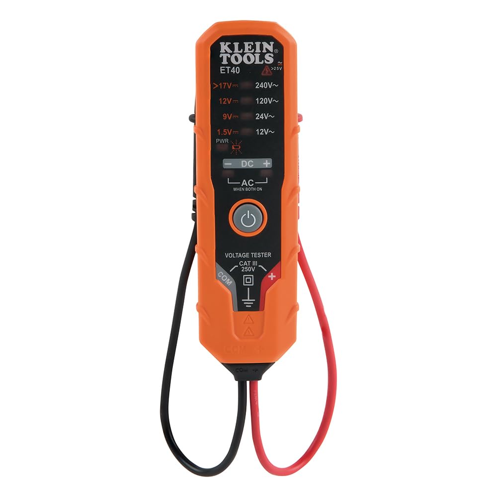 Klein Tools ET40 shows voltage with LED indicators for quick readings.