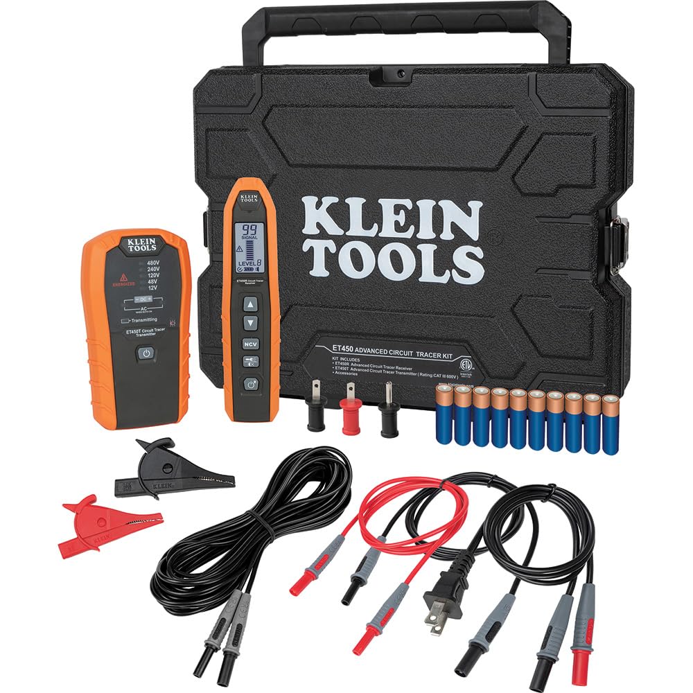 Klein Tools ET450 transmitter with external voltage indicators for safe circuit tracing