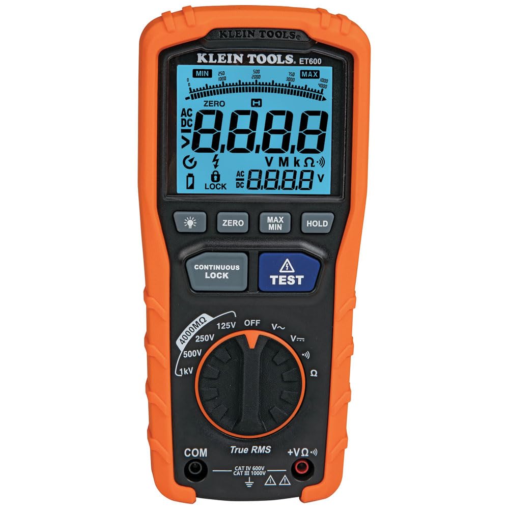 Klein Tools ET600 insulation resistance test at 125V in use