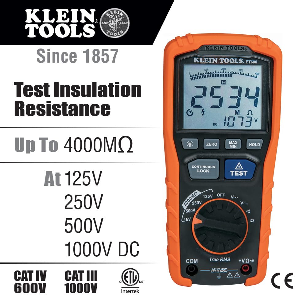 ET600 insulation resistance test at 250V in an industrial setting