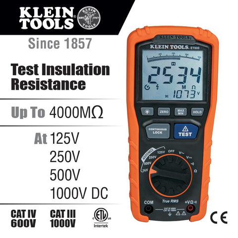 ET600 insulation resistance test at 250V in an industrial setting