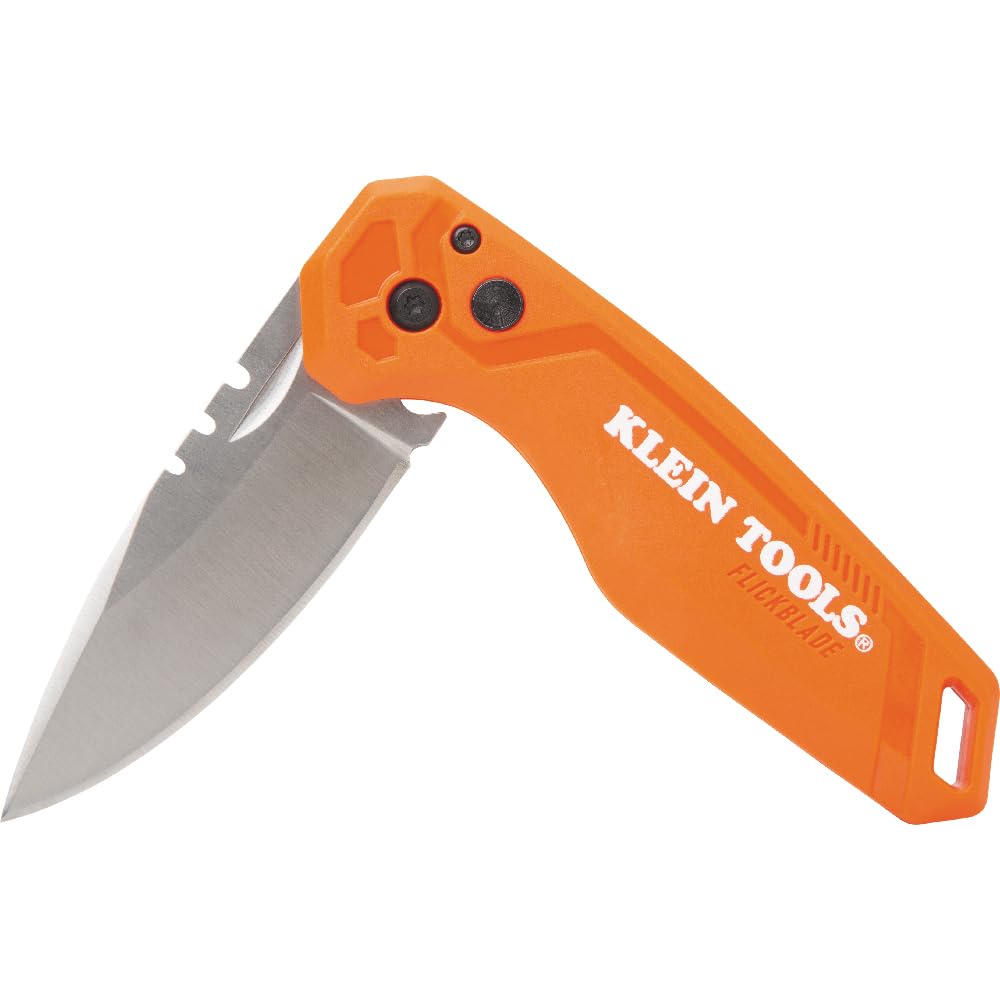 Close-up of FlickBlade button lock demonstrating quick one-handed blade control.