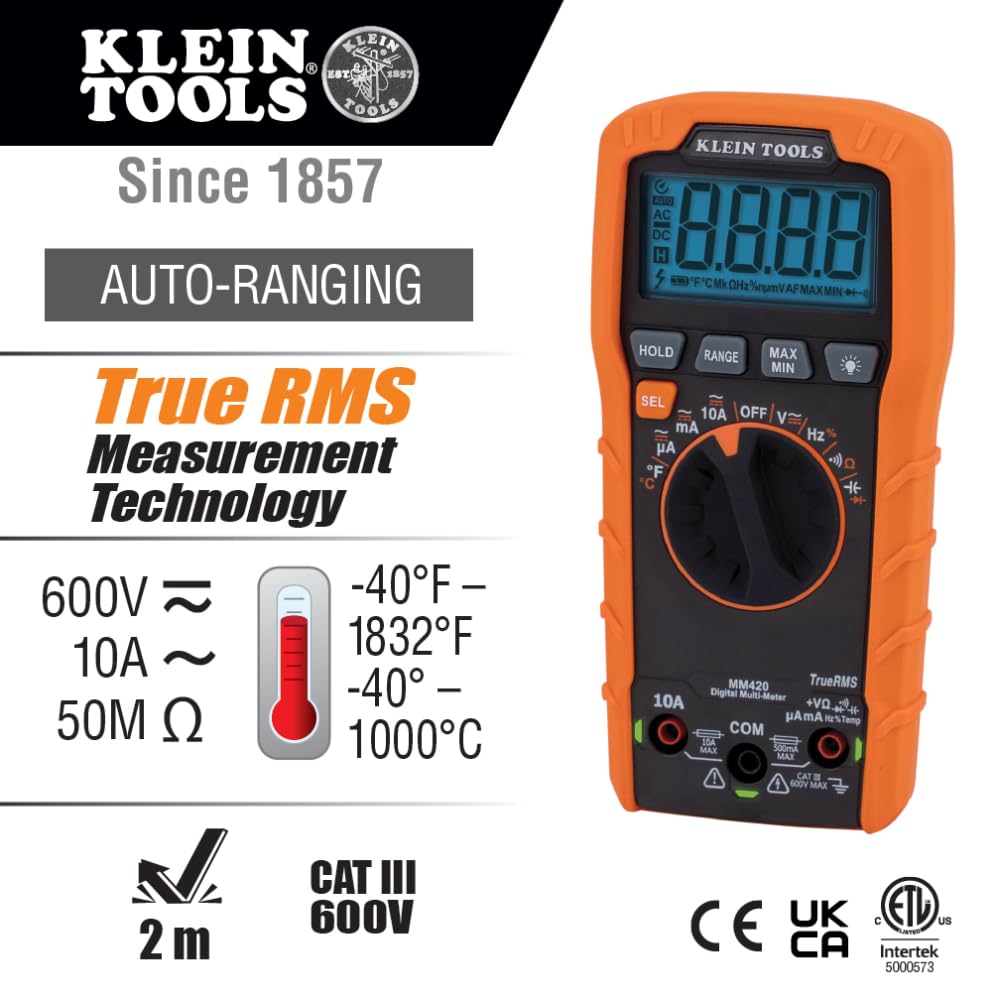 Klein Tools MM420 backlit display for clear readings in low light