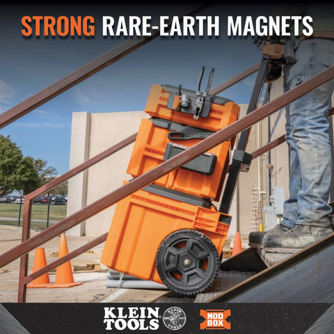 Klein Tools MODbox magnetic strip large surface keeps frequently used bits within reach.