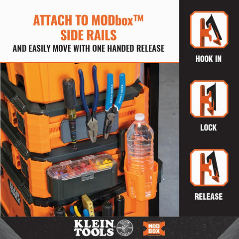 Klein Tools MODbox one-handed attachment lets quick repositioning.