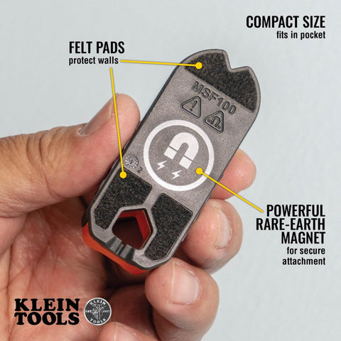 Bubble vial on Klein MSF100 helps level marks for straight installations