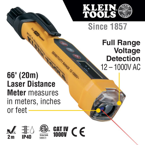 Klein Tools NCVT-6 laser distance measure supports precise up to 66 ft