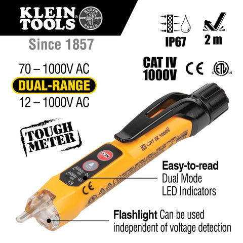 Klein Tools NCVT3PKIT green LED indicator signals ready status.