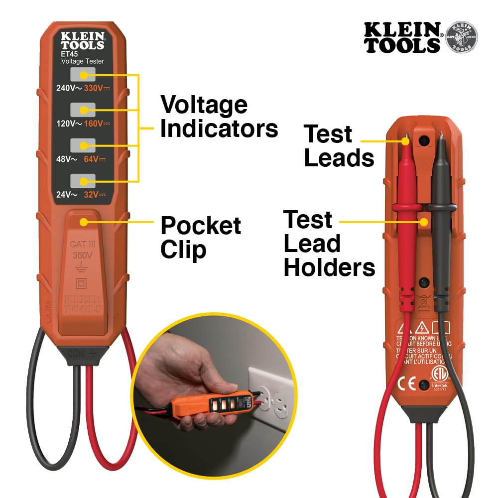 Klein Tools NCVT3PKIT voltage range 12–1000V for versatile tasks.