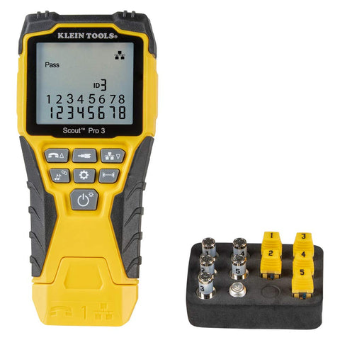 Klein Tools VDV501-851 Scout Pro 3 front view for Ethernet and phone testing.