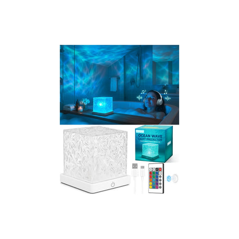Kleqop Rechargeable Shower Light with ocean waves projection for calming bathroom ambiance.