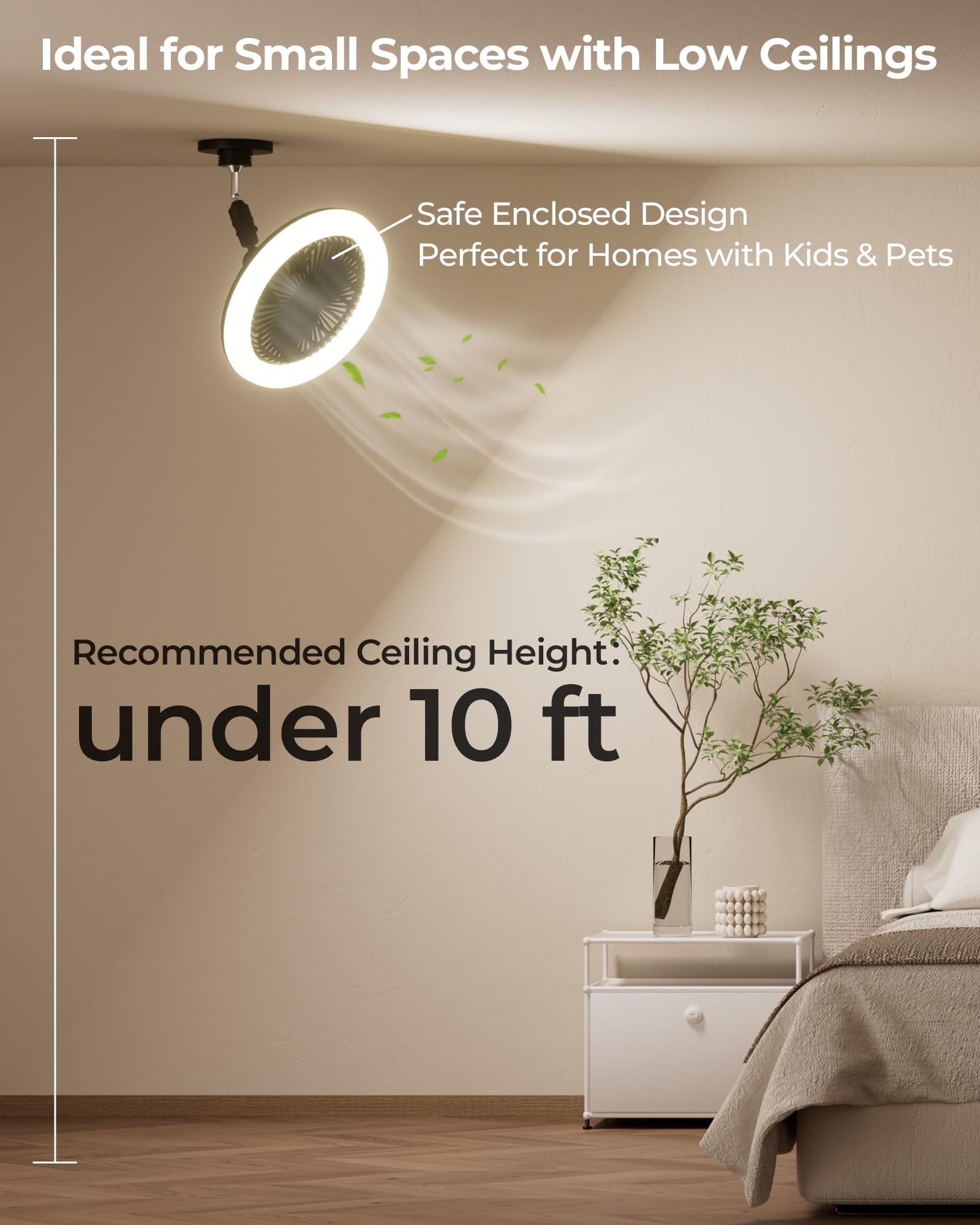 Kleqop remote control socket fan on wall, easy long-distance operation.