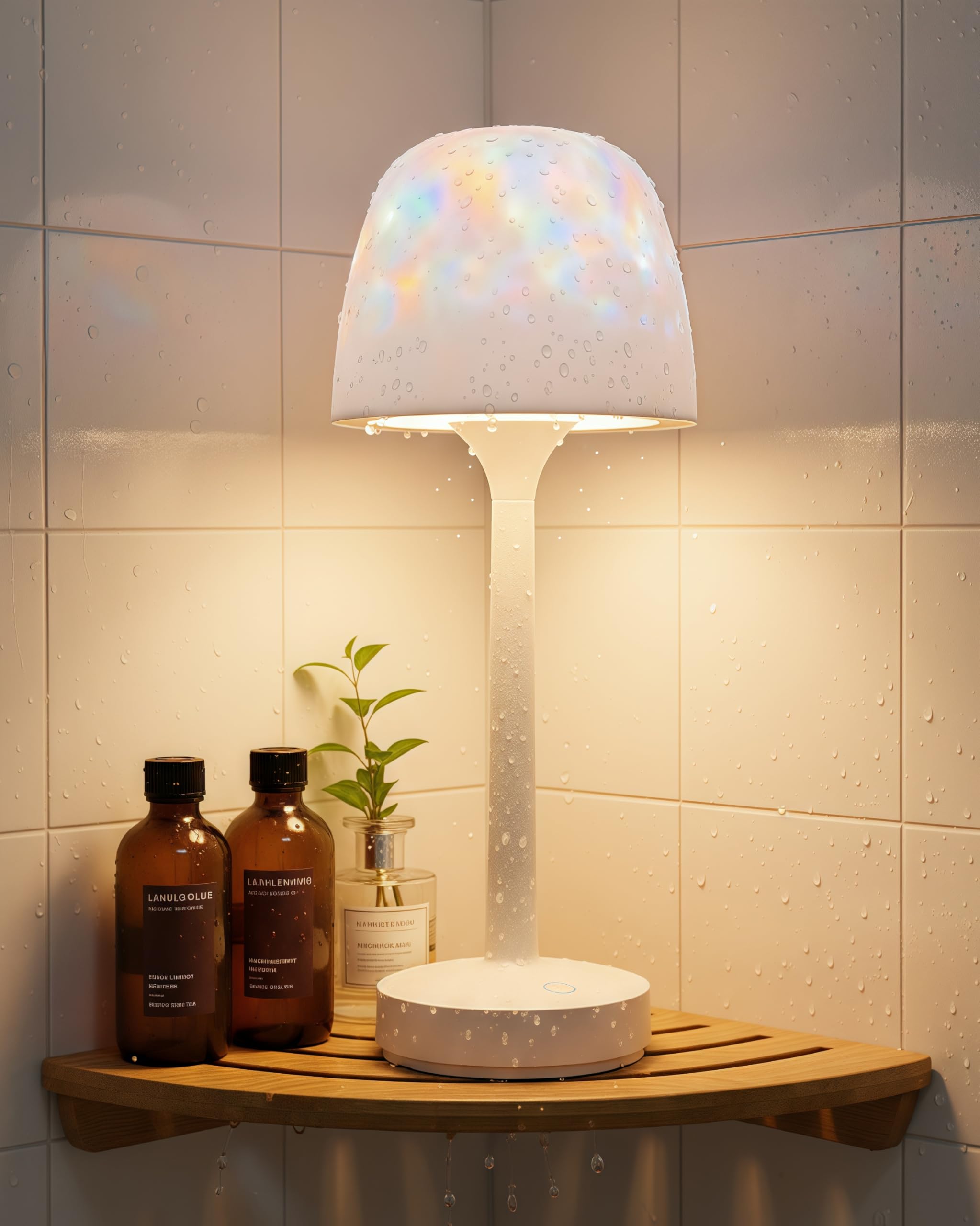 Kleqop spa shower lamp front view with ambient color lighting for mood enhancement