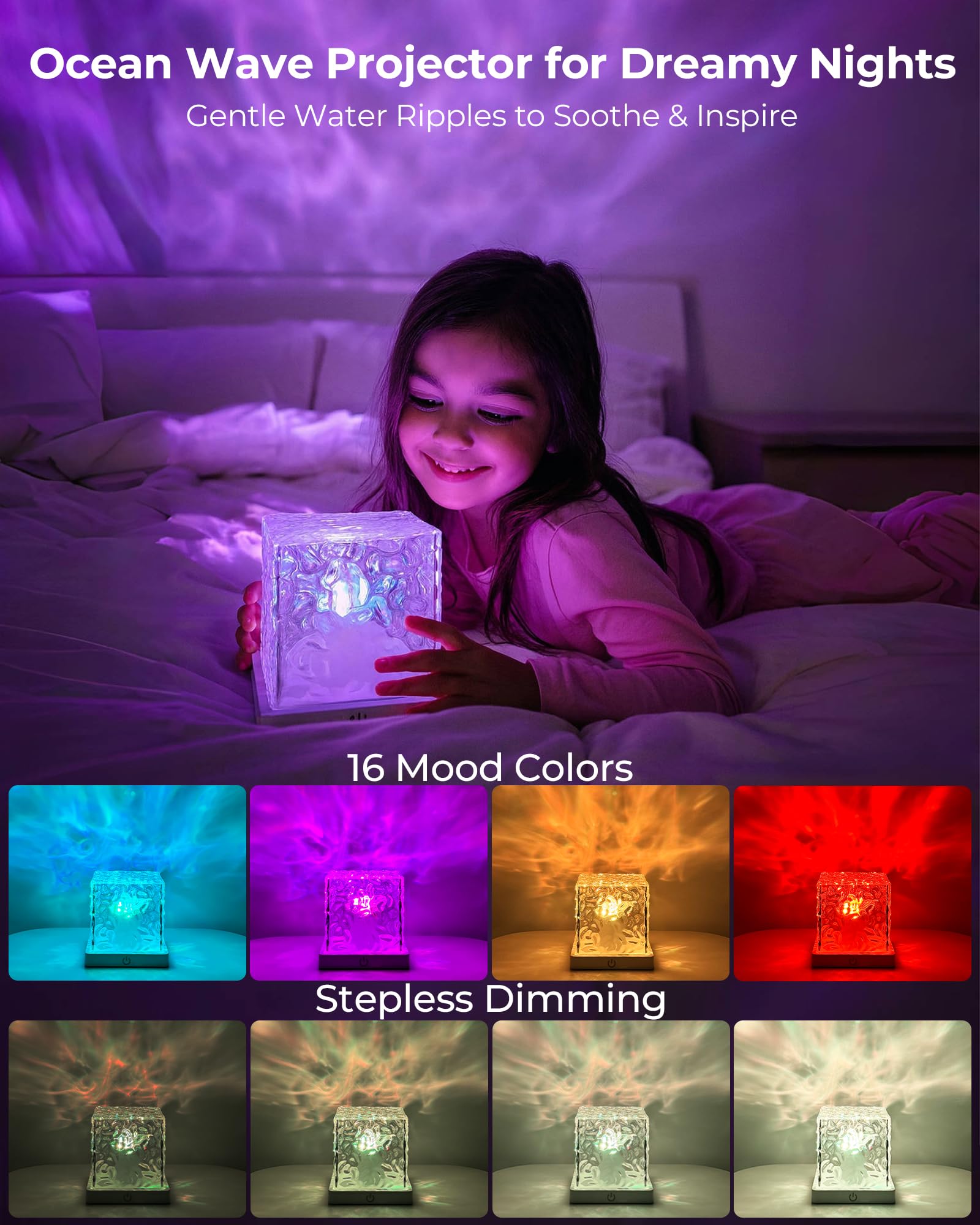 Kleqop Water Ripple Projection shower light adds dynamic reflections across walls.