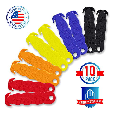 Klever Kutter colorful box cutters for easy visibility and grip.