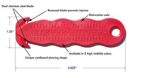 Klever Kutter safety feature shows recessed blade to protect fingers.