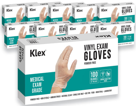 Klex heavy-duty vinyl gloves in a box for a clean, organized workspace.