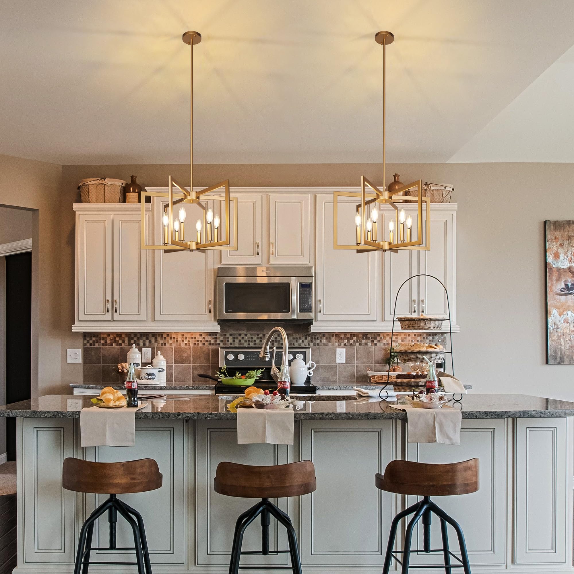 Klgxnrd geometric gold chandelier adds clean lines to dining room décor