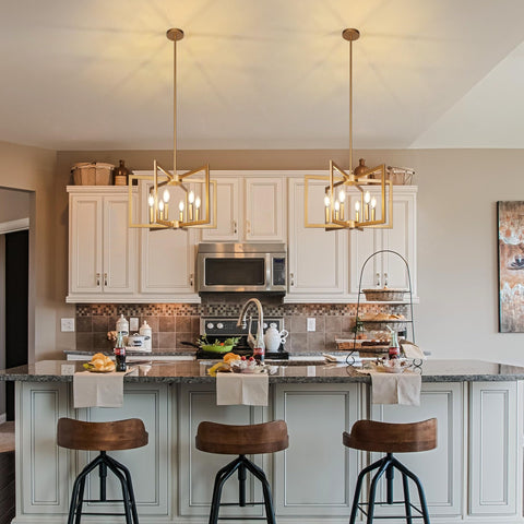 Klgxnrd geometric gold chandelier adds clean lines to dining room décor