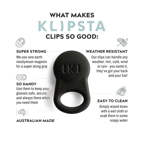 KLIPSTA SPEX hands-free clip keeps sunglasses ready and within reach.