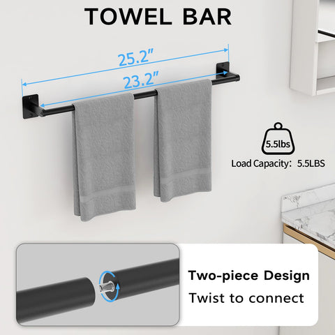 KLJKPA 24-inch towel bar in black finish, sturdy and rust-resistant.