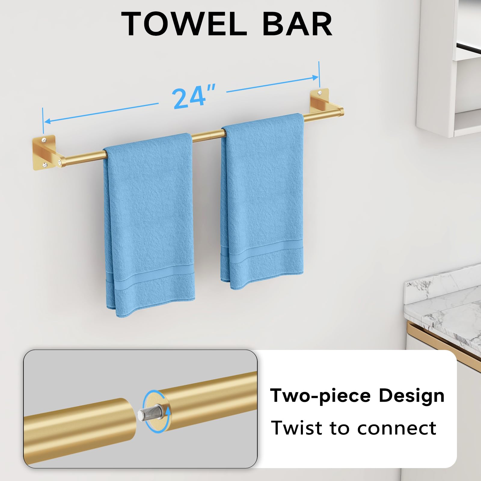 KLJKPA towel ring provides quick towel access with refined gold accent.