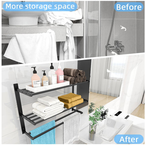 KLJKPA bathroom storage shelf with matte black finish