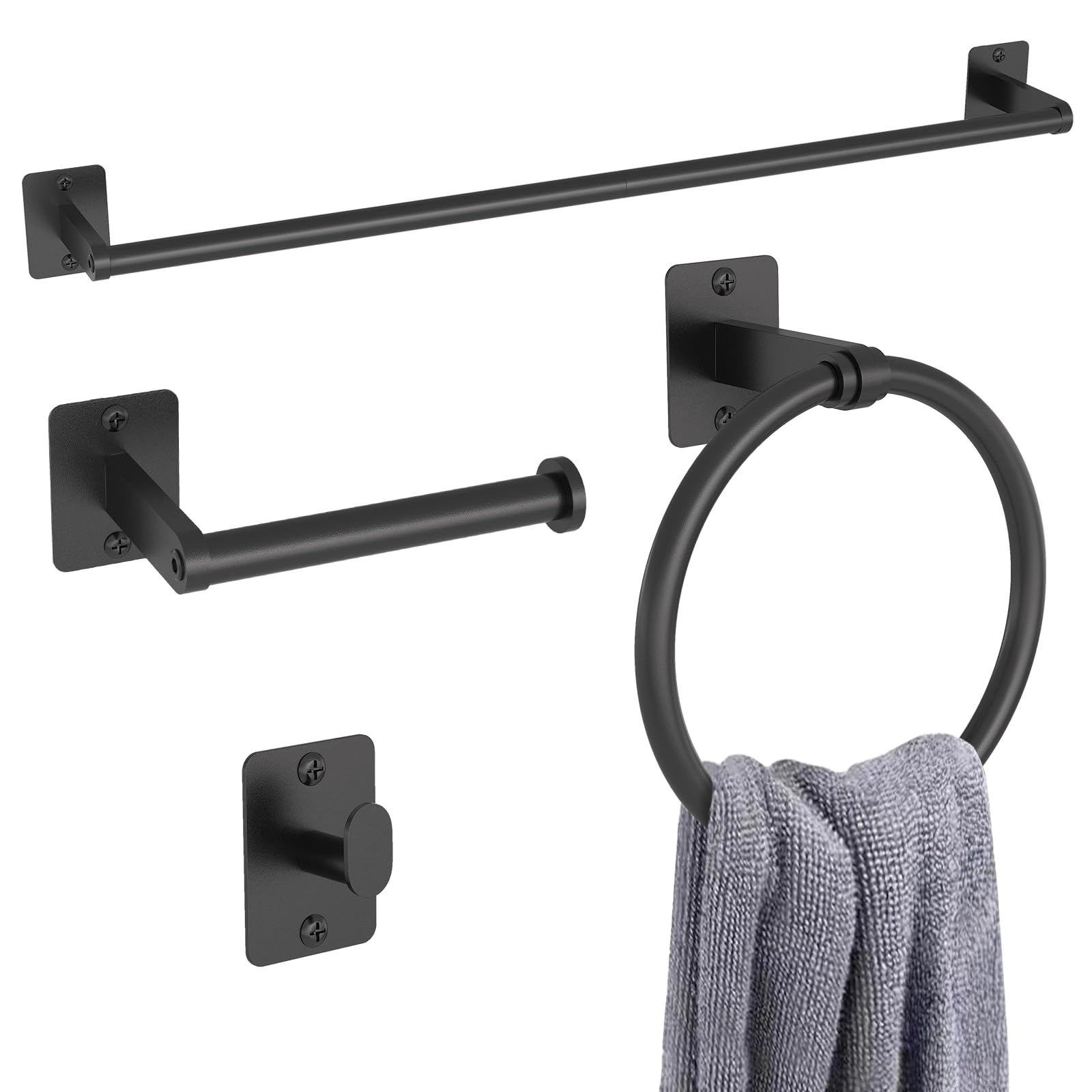 KLJKPA matte black towel bar provides sturdy, room-saving storage in the bathroom.